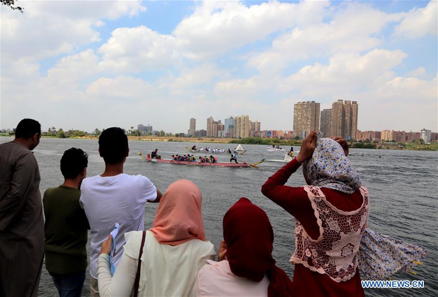 Chinese dragon boat race held in in Giza, Egypt