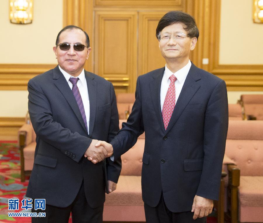 9月5日，中共中央政治局委員、中央政法委書記孟建柱在北京會見秘魯最高法院院長維克托·盧卡斯·蒂科納。 新華社記者 黃敬文 攝 