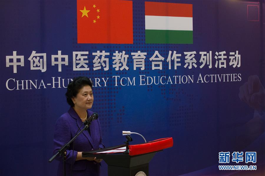 6月18日，在匈牙利布達(dá)佩斯，中國(guó)國(guó)務(wù)院副總理劉延?xùn)|出席中匈中醫(yī)藥教育合作系列活動(dòng)時(shí)講話。中國(guó)國(guó)務(wù)院副總理劉延?xùn)|18日在布達(dá)佩斯考察匈牙利塞梅爾維斯醫(yī)科大學(xué)并出席中匈中醫(yī)藥教育合作系列活動(dòng)。 新華社發(fā)（弗爾季·奧蒂洛攝）