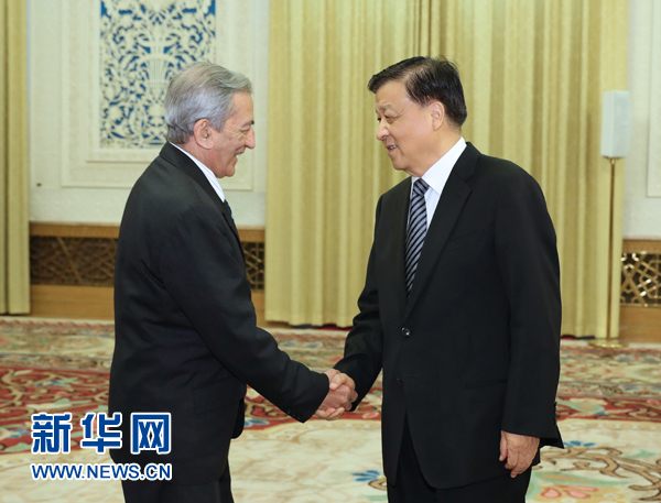 6月21日，中共中央政治局常委、中央書記處書記劉云山在北京會見古共中央書記處書記、國際關(guān)系部部長巴拉格爾率領(lǐng)的古巴共產(chǎn)黨代表團。新華社記者馬占成攝