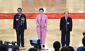 崔光日、荀笑紅、巨曉林代表接受采訪