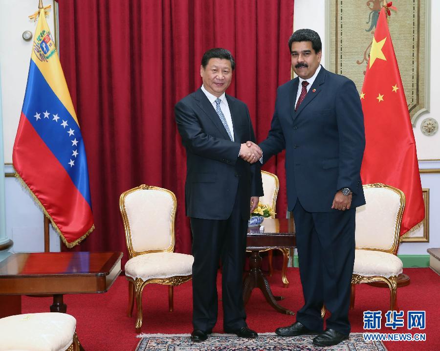 當(dāng)?shù)貢r間7月20日，國家主席習(xí)近平在加拉加斯同委內(nèi)瑞拉總統(tǒng)馬杜羅舉行會談。 新華社記者蘭紅光攝 