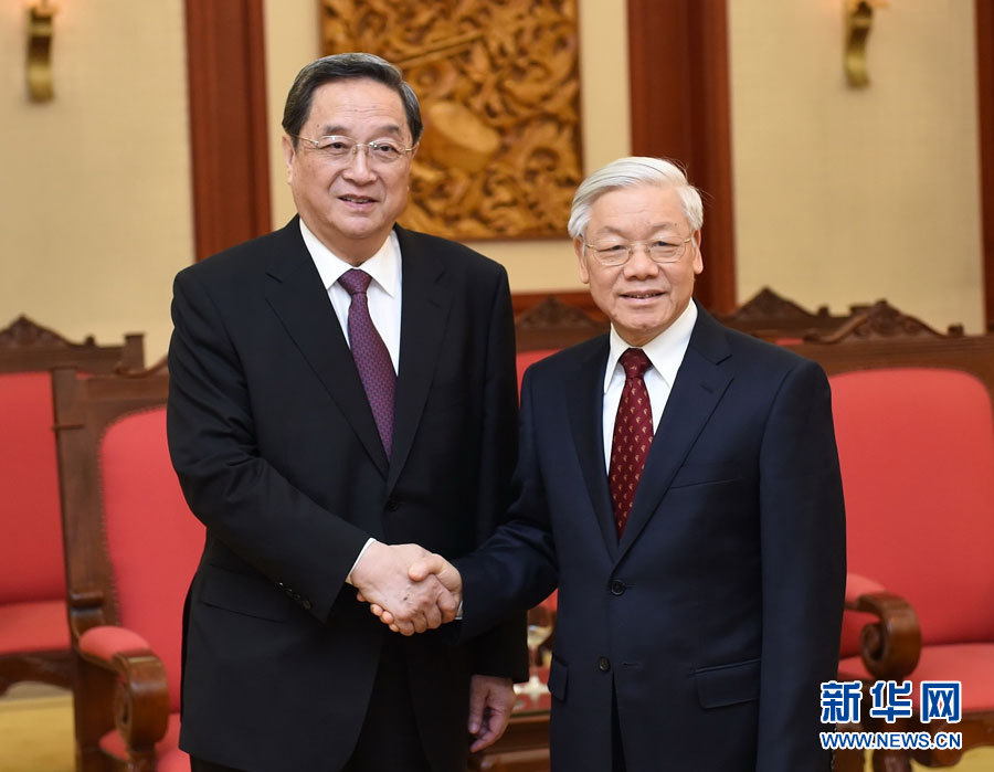 12月25日至27日，中共中央政治局常委、全國(guó)政協(xié)主席俞正聲對(duì)越南進(jìn)行正式訪問(wèn)。這是12月26日，俞正聲在河內(nèi)會(huì)見(jiàn)越共中央總書(shū)記阮富仲。 新華社記者劉建生攝