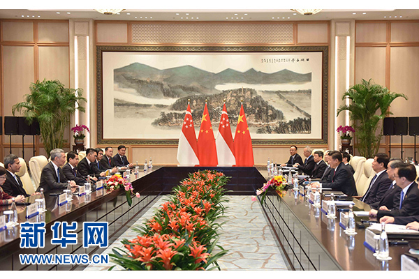 9月2日，國(guó)家主席習(xí)近平在杭州會(huì)見(jiàn)新加坡總理李顯龍。新華社記者張鐸攝